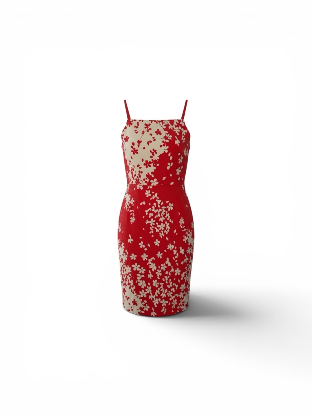 Magaschoni Red and Cream Floral Spaghetti-Strap Mini Dress